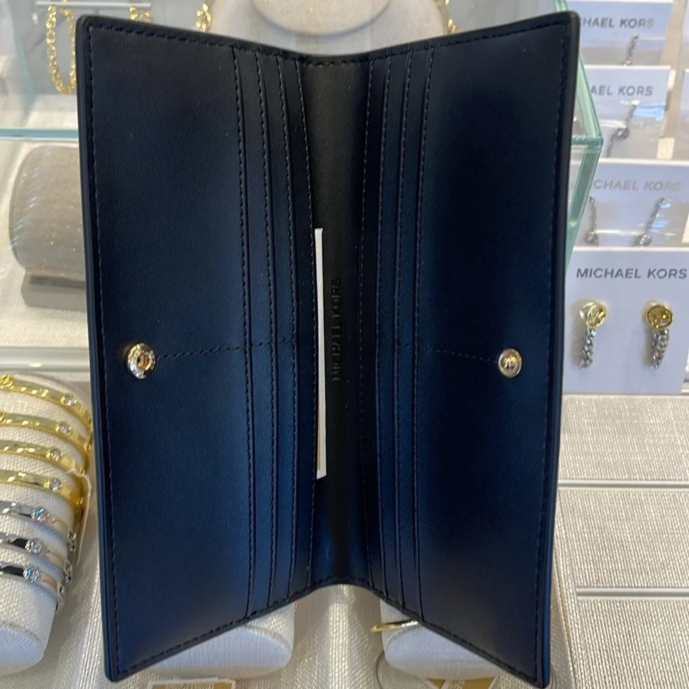 Michael Kors Reed Large Bifold Pebbled Leather Snap Wallet Card Case  Black  NWT